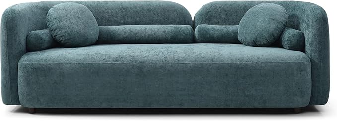Modern Sofa, Boucle Upholstery, Rolled Arms (Light Beige)