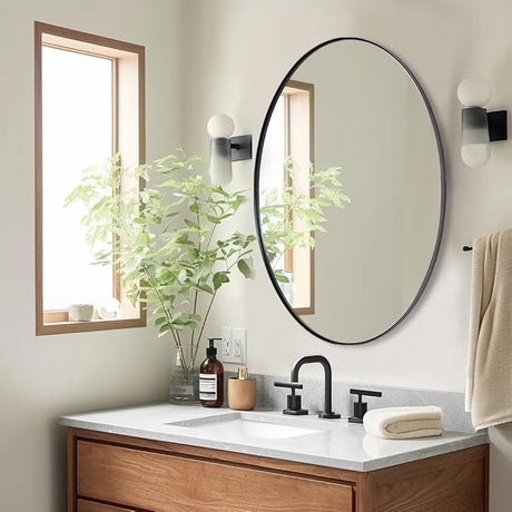 Brushed Nickel Mirror, Oval Bathroom Mirror 22x30'', Brushed Nickel Oval Wall Mirror