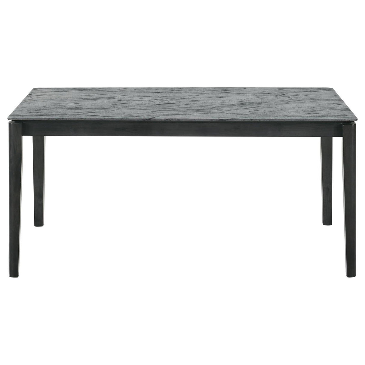 Benjara Abi 63 Inch Dining Table, Beveled Top, Faux Marble Finish, Charcoal, Gray and Black