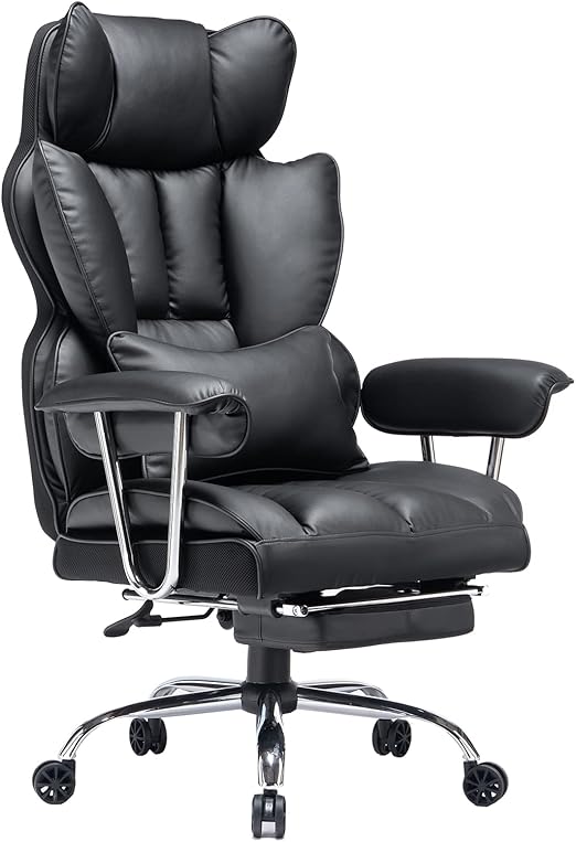 Desk Office Chair 400LBS, Big and Tall Office Chair, PU Leather Computer Chair, Executive