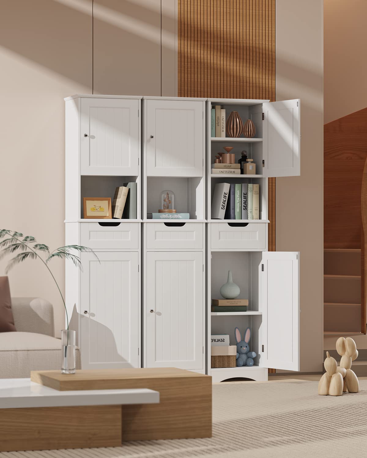 67" H Tall Bathroom Storage Cabinet, Narrow Linen Tower Freestanding Adjustable