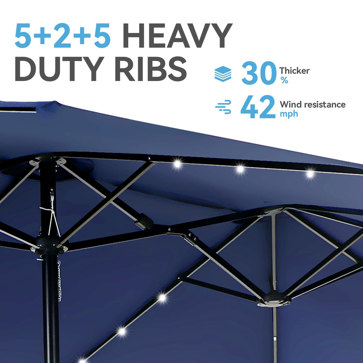 13 ft Large Patio Umbrella with Solar Lights, Double-Sided Outdoor Table Umbrella with Crank