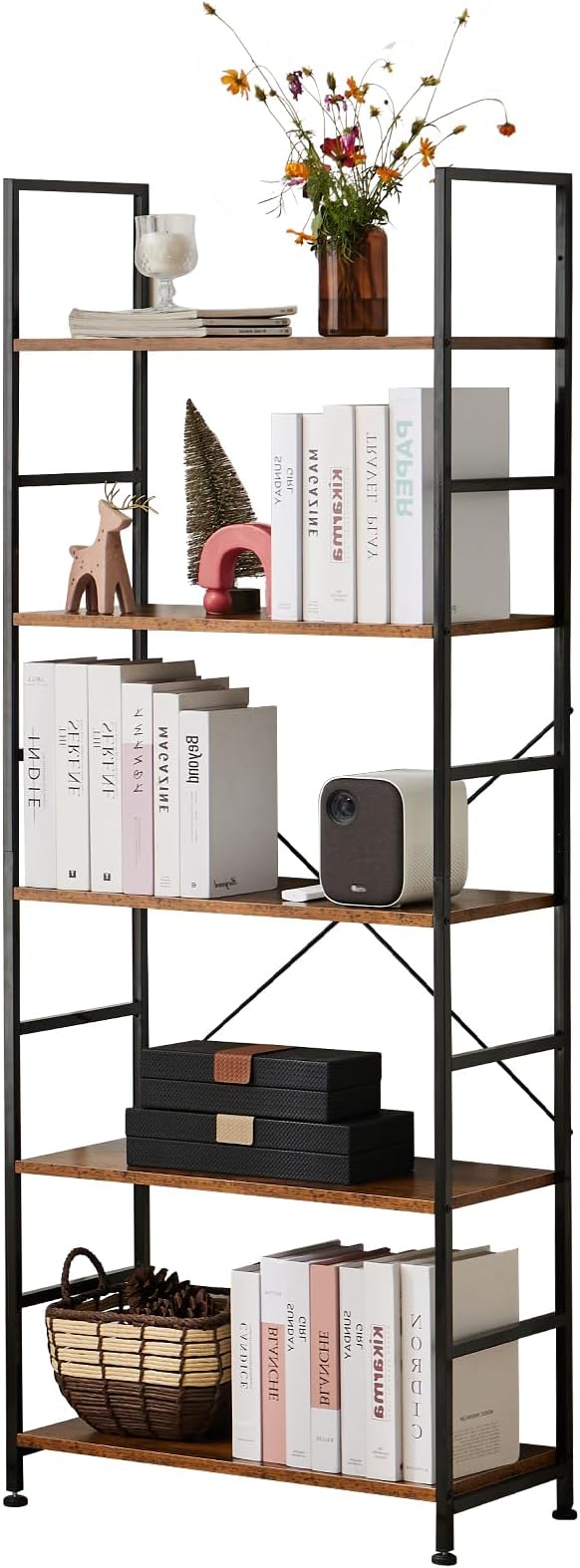 5 Tiers Bookshelf, Classical Modern Book Shelf, Tall Display Shelves in Living Room/Home