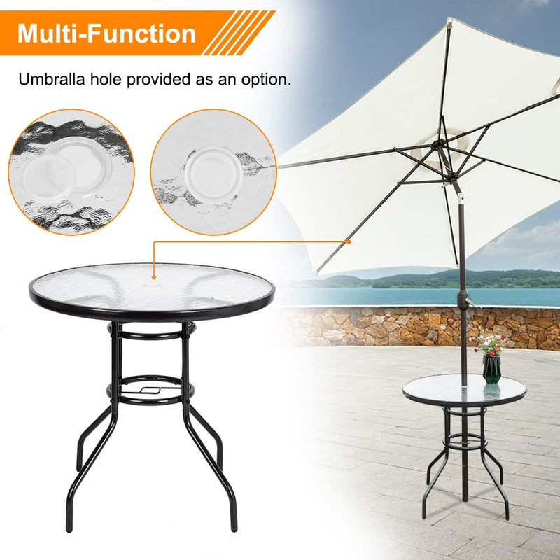 Round Patio Table with Umbrella Hole, 32" Outdoor Dining Table