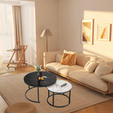 Round Coffee Table Set of 2 with Wood Top for Living Room, Modern Nesting Center