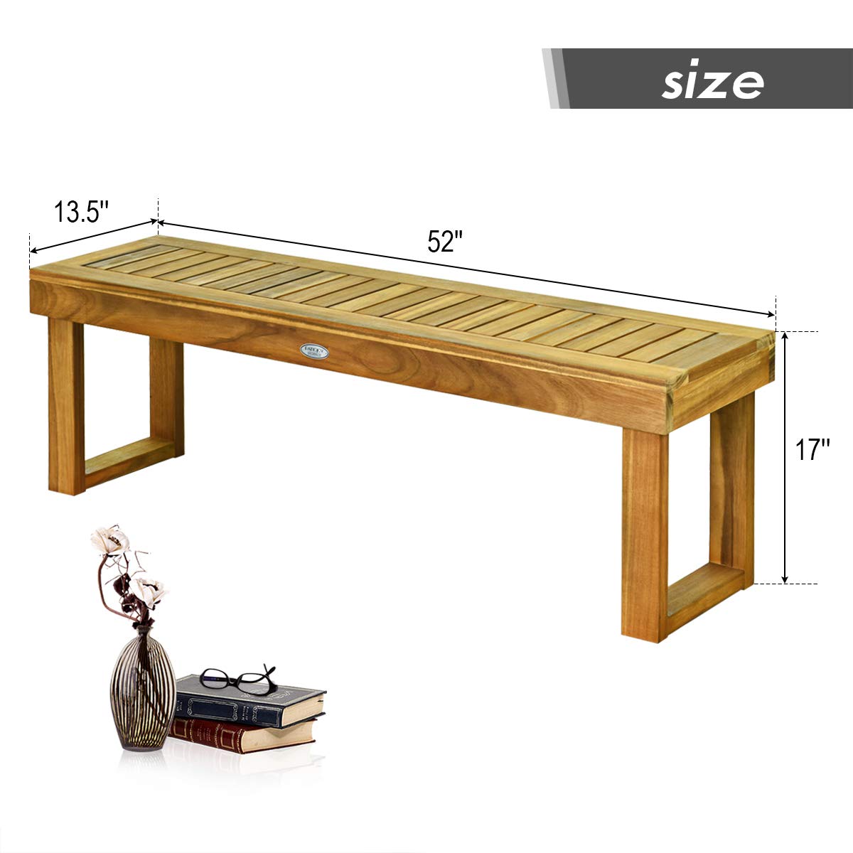 52 Inches Acacia Wood Outdoor Bench, Wood Bench for Dining Room Entryway Poolside