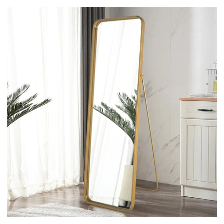 High Gold Rounded Frame with Floor Stand Wrought Iron Full Length Mirror Full-Length