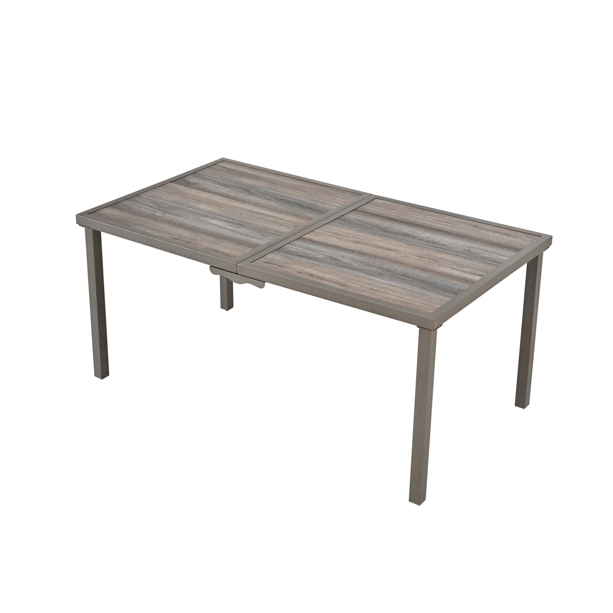 Outdoor Patio Dining Table Rectangular with Wood-Like Tabletop and Powder