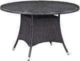 Convene Wicker Rattan Outdoor Patio 114" Rectangular Dining Table in Espresso