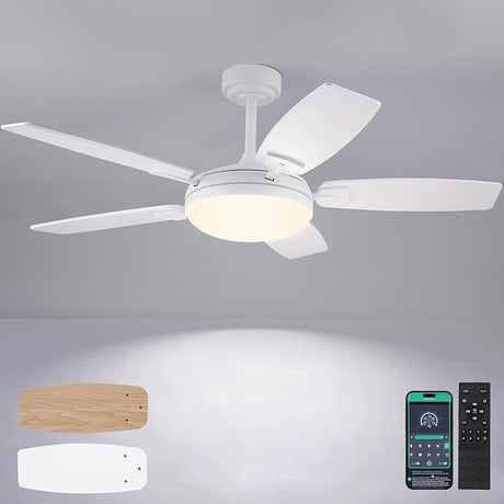 52 Inch Ceiling Fans with Lights and Remote,Black Outdoor Ceiling Fans with Dimmable 3