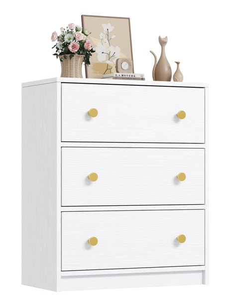 3 Drawer Dresser, White Nightstand for Bedroom with Fabric Drawers,