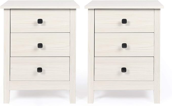 2-Drawer Nightstands, Set of 2, Farmhouse Style Bedroom Furniture with Wooden Night Stand