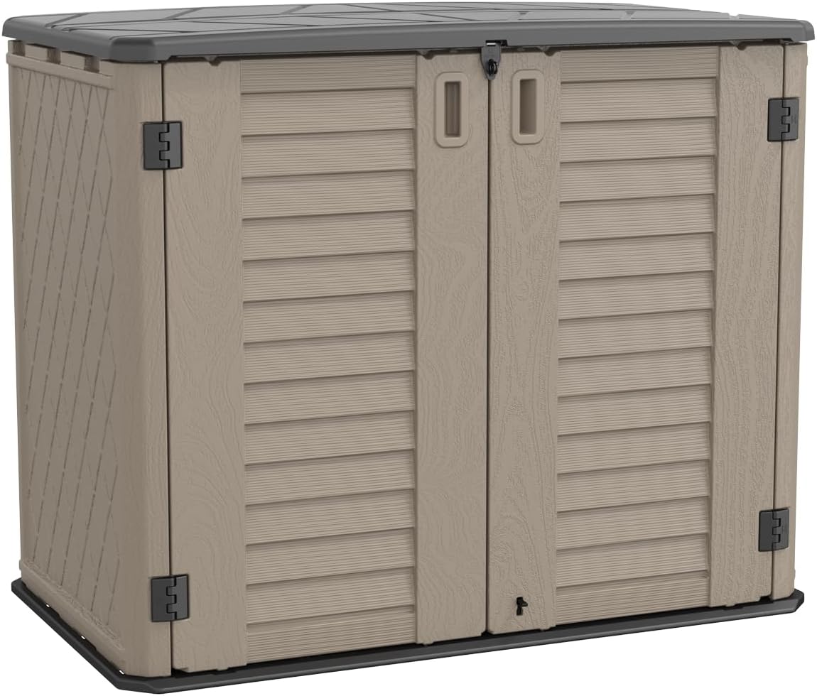 Outdoor Storage Shed - Horizontal Storage Cabinet Waterproof for Garden, Patio, Backyard