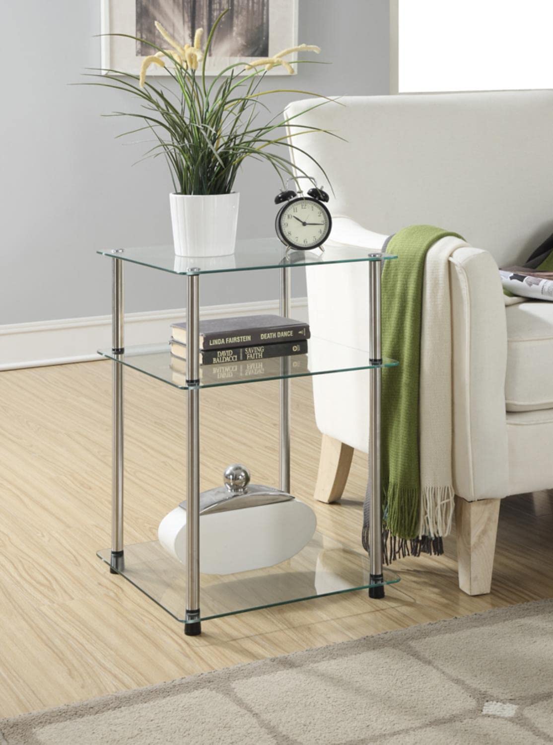 Designs2Go Classic Glass 3 Tier End Table, Glass
