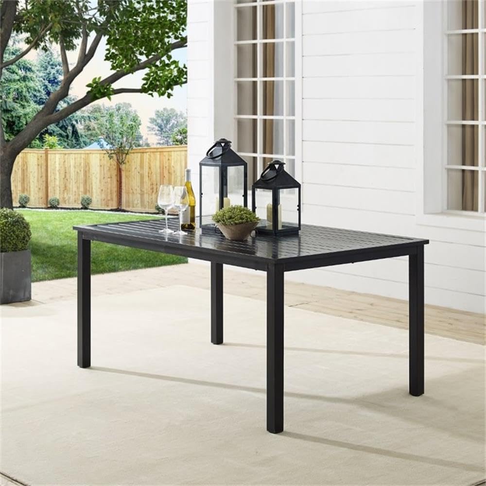 Kaplan 6-Person Rectangular Outdoor Dining Table with Umbrella Hole for Outside Patio