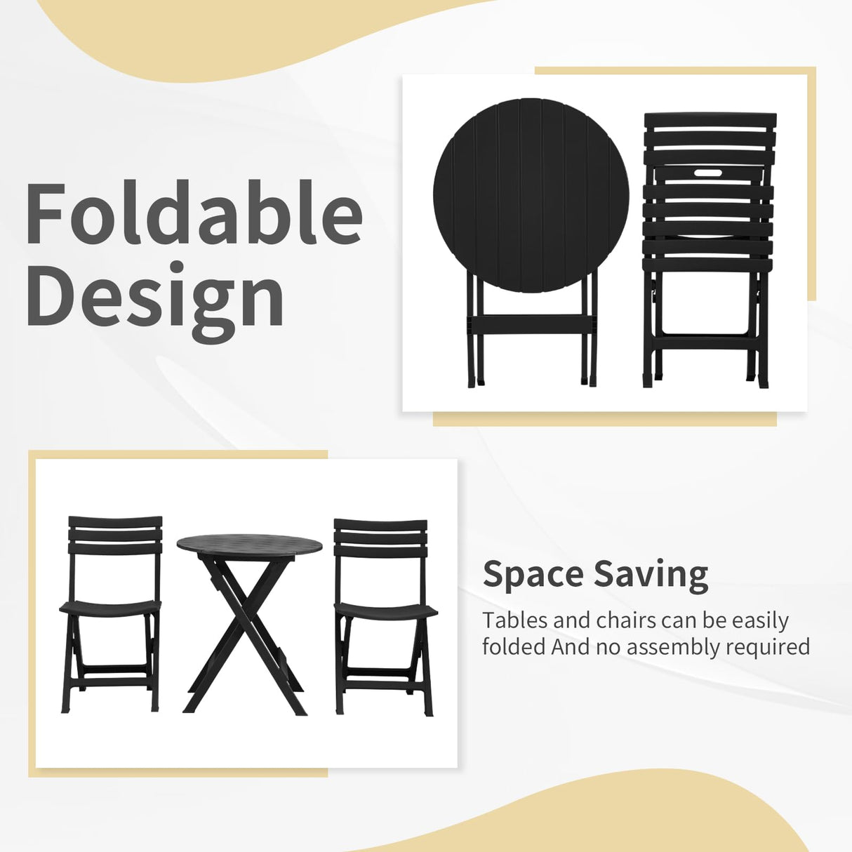 KAIHAOWIN Folding Bistro Set Foldable Outdoor Cafe Table and Chairs for 2 Small Furniture 3-Piece Porch Backyard Balcony Garden Patio