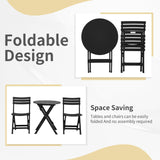 KAIHAOWIN Folding Bistro Set Foldable Outdoor Cafe Table and Chairs for 2 Small Furniture 3-Piece Porch Backyard Balcony Garden Patio
