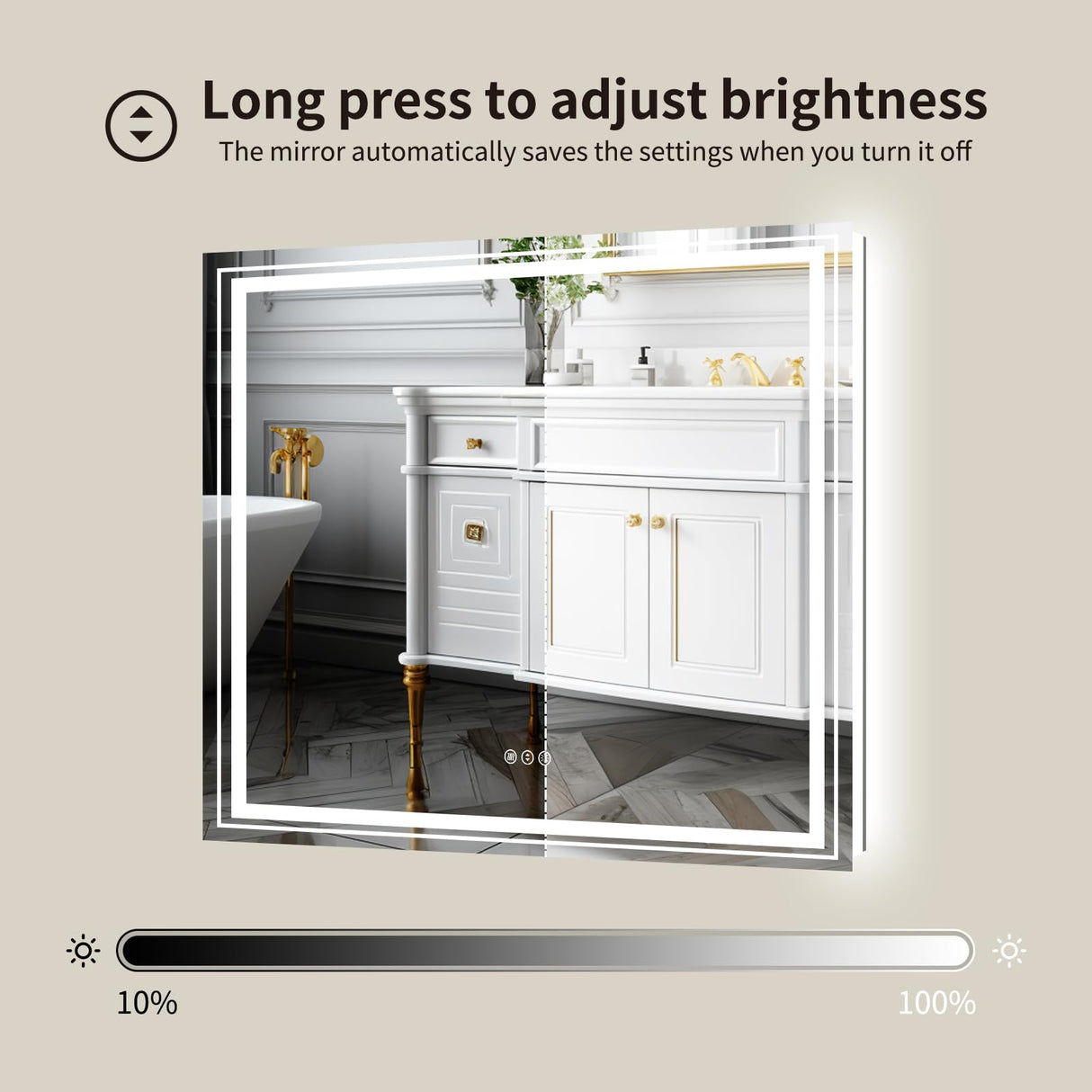 LED Bathroom Mirror 36"x36" with Backlit and Front Light,Stepless Dimmable LED Mirror