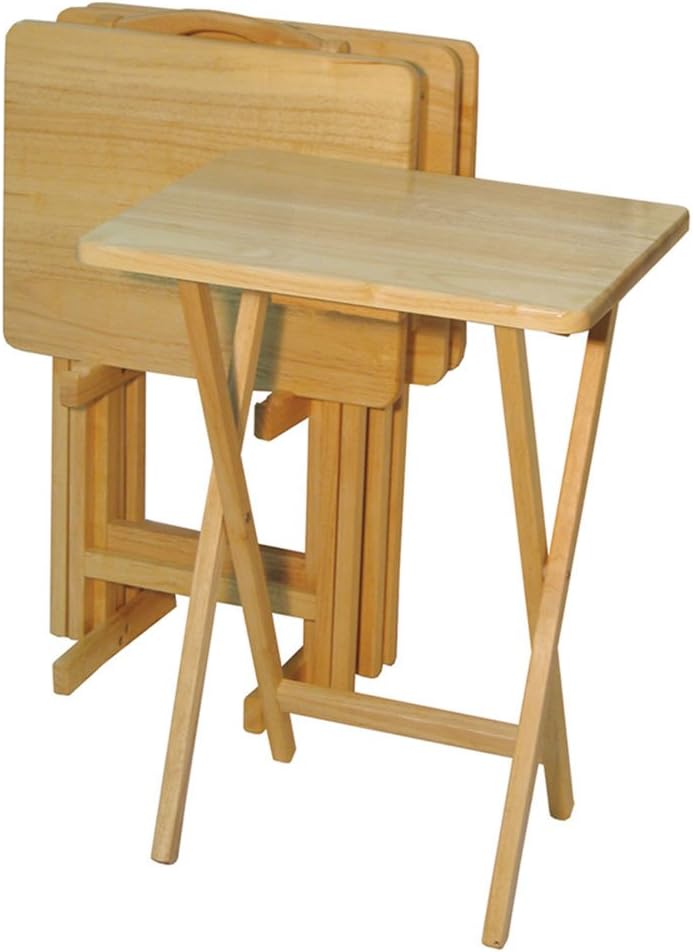 NaturWood 5-Piece Solid Wood Folding TV Tray Table Set with Storage Stand