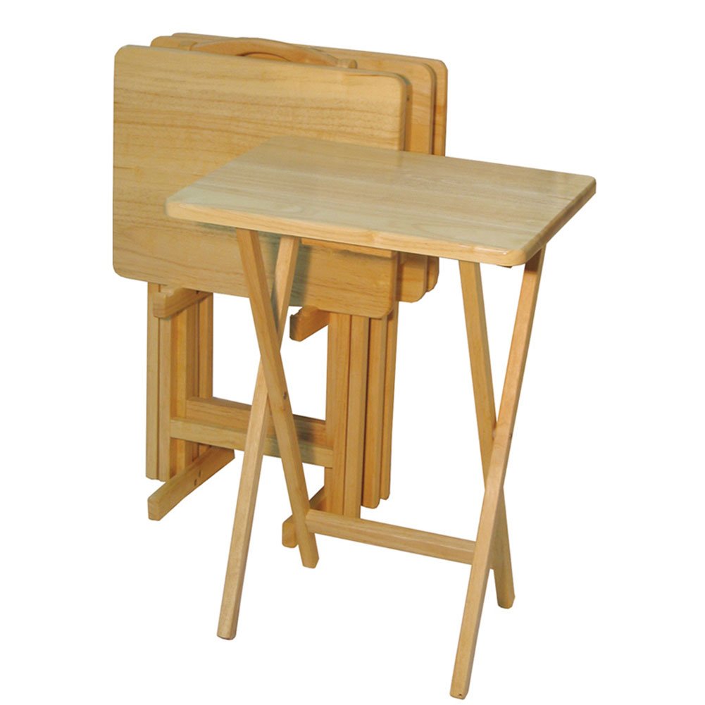 NaturWood 5-Piece Solid Wood Folding TV Tray Table Set with Storage Stand