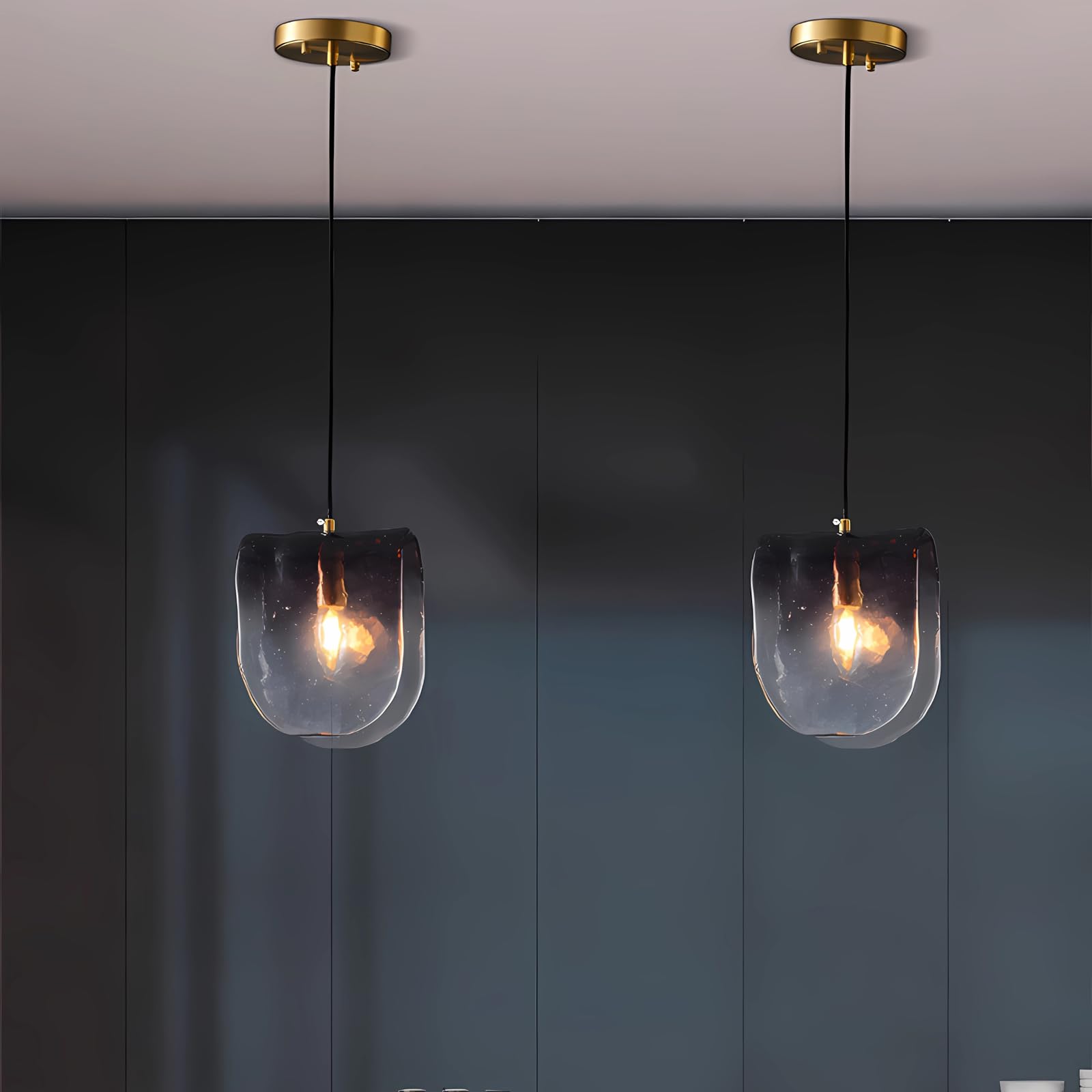 Gradient Smoke Grey Glass Pendant Light - Modern Kitchen Island Lighting