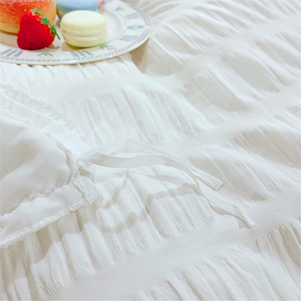 White Ruffled Bedding-2 Pieces Twin Seersucker Duvet Cover Textured Stripe Style, Soft