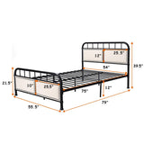 Metal Bed Frame, Full Size Bed Platform with Comfortable Upholstered Headboard