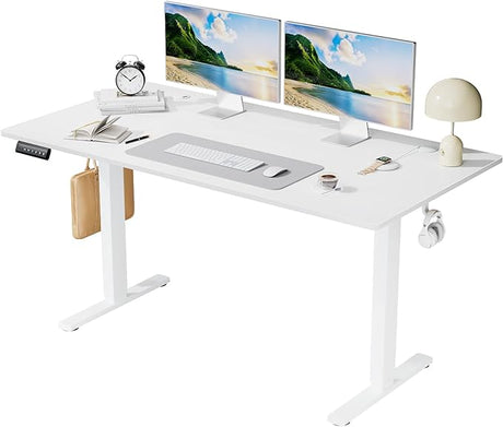 SMUG Standing Desk, Adjustable Height Electric Sit Stand Up Down Computer Table, 40x24 Inch Ergonomic Rising Desks for Work Office Home, Modern Lift Motorized Gaming Desktop Workstation, White