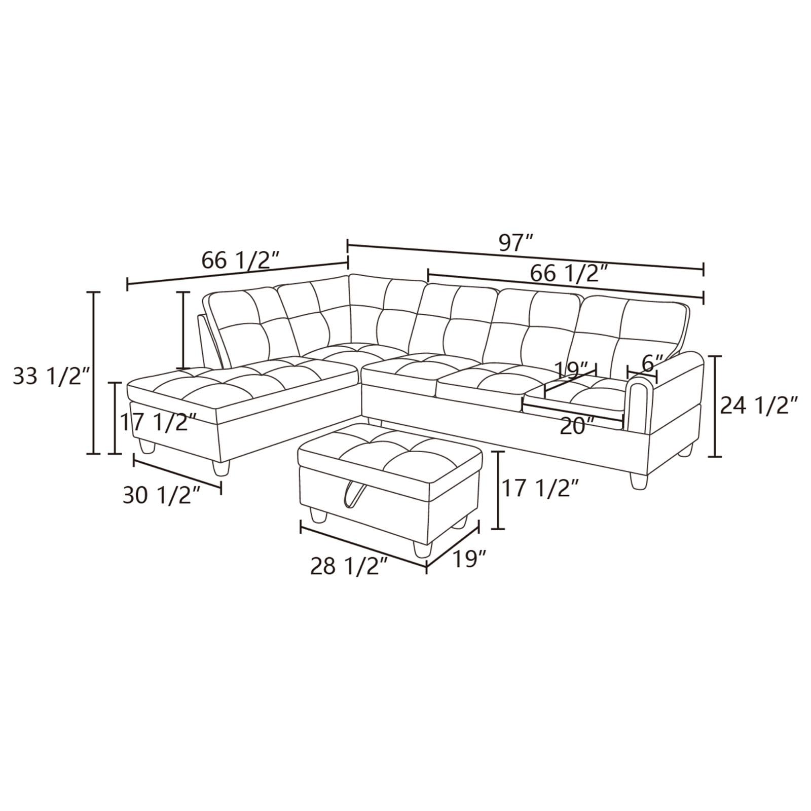 Left Chaise Flannel L Shaped Cloud Couch for Living Room