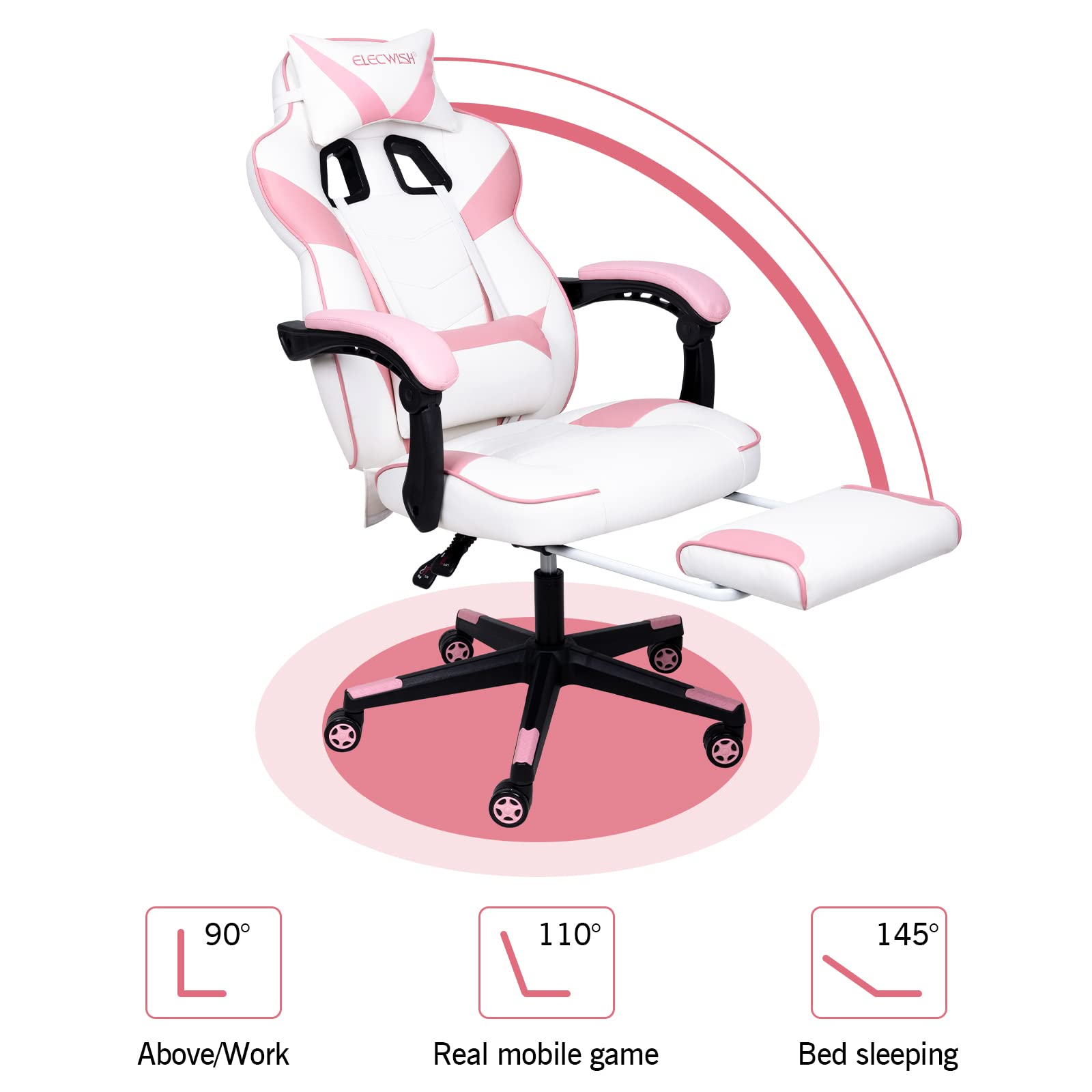 Pink Kawaii Gaming Chair with Lumbar Support