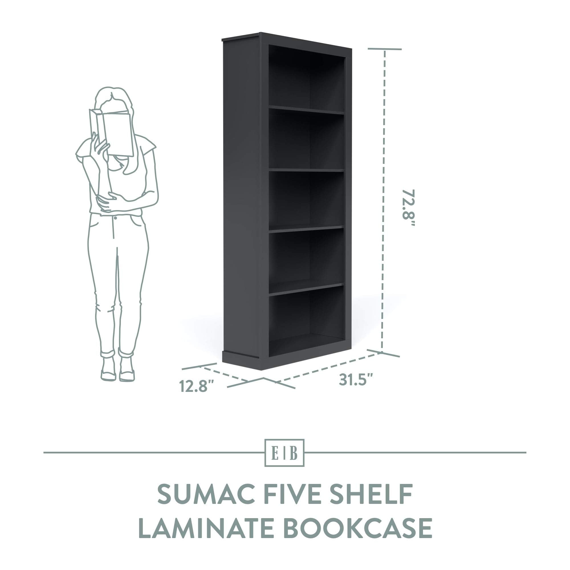  Sumac Bookcase, 5-Shelf Organizer for Bedroom Furniture or Home Office Furniture