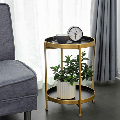 Table, Round Foldable End Table, Telephone Table with Removable Trays, Hallway