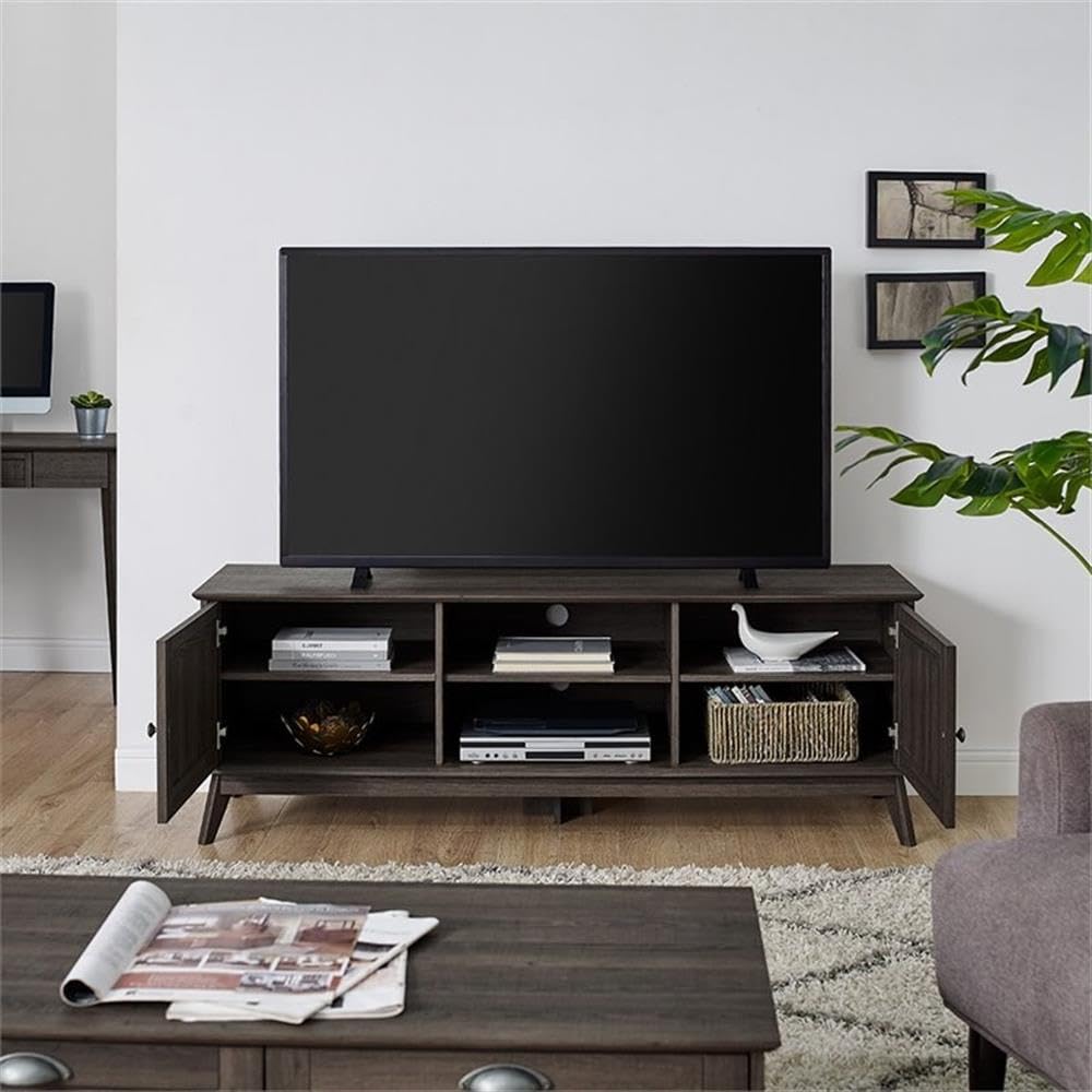 Modern TV Media Console Stand Entertainment Center with Two Doors and Adjustable Storage Shelves | Sturdy and Wide| Easy Assembly |Smoke Oak Wood Look Accent Living Room Home Furniture