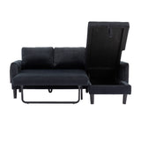 Modern L-Shaped Sofa Bed with Chaise Longue, Black 3-Seat Couch with Pull-Out Bed and Storage