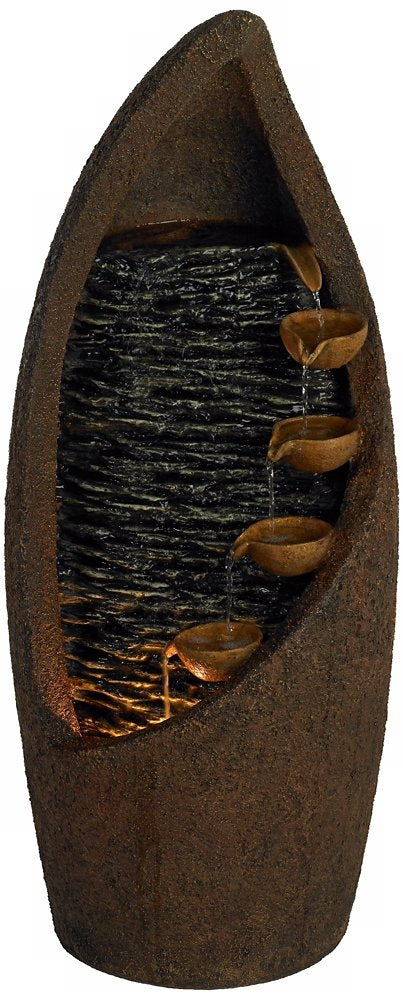 Modern Rustic Cascade Outdoor Floor Water Fountain 34 1/2" High with LED Light