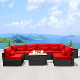 Sectional Sofa with Gas/Propane Fire Pit Table Outdoor Patio Furniture Sets