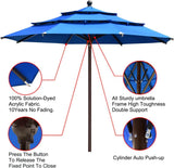 USA 10-Year-Non-Fading 11Ft 3 Tiers Market Umbrella Patio Outdoor Cylinder Auto Push-up Table Umbrella with Ventilation,