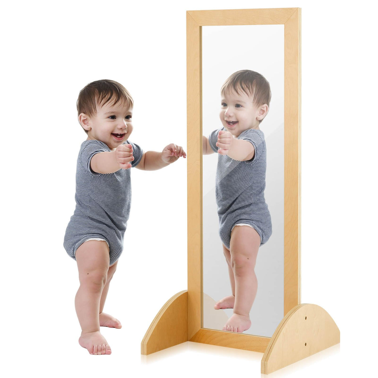 Toddler Single Sided Bi Directional Mirror 34.7 x 15.6 x 14.6 Inch Wooden Coordination Mirror