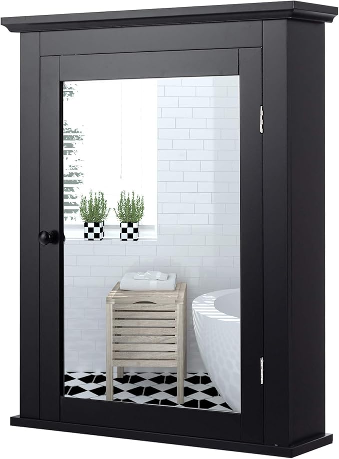 Bathroom Cabinet with Mirror, Mirrored Wall-Mounted Storage Medicine Cabinet w/Single