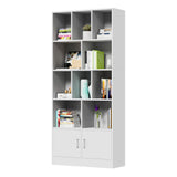 70" Tall White Bookshelf with 12 Cubes and 2 Doors, 4-Tier Open Shelf Bookcase