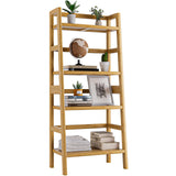 Tall Narrow Bookshelf and 4 Tier Ladder Shelf, Bamboo Bookcase Freestanding Bathroom Shelf