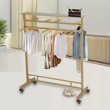 Clothing Rack, Heavy Duty Garment Rack with Wheels, Metal Clothes Hanger Rack