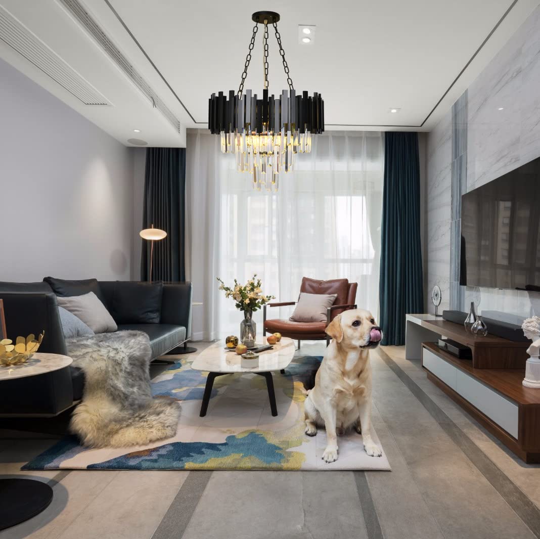 Crystal Chandeliers Light Fixtures Black Round Raindrop Crystal Pendant Light Ceiling