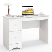 White Desk with 3 Drawers, Wooden Home Office Desk PC Laptop Notebook Desk