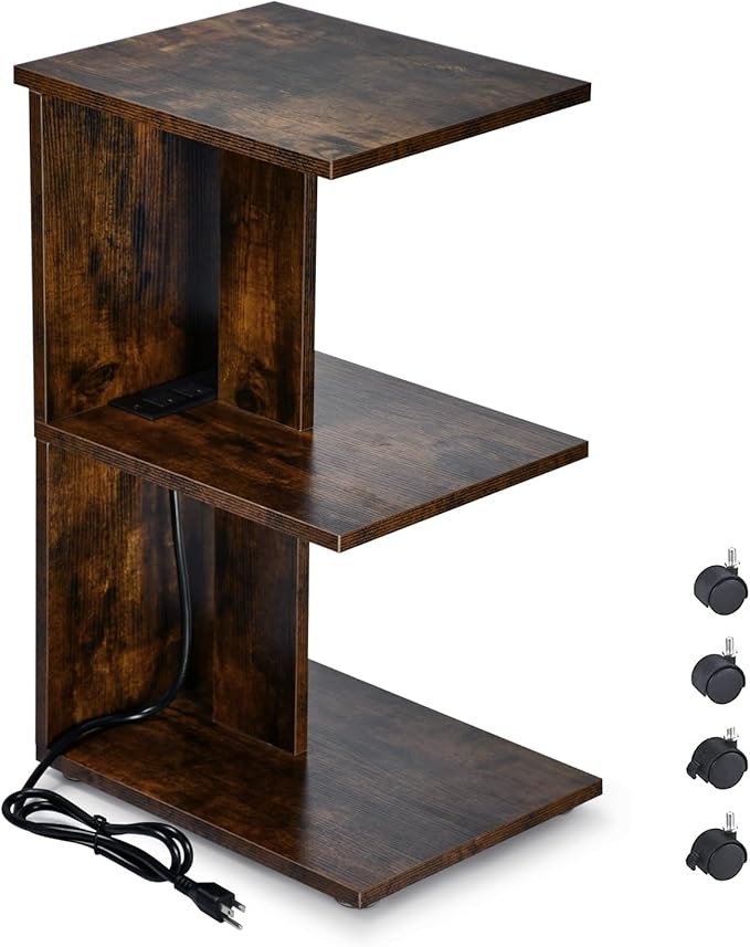 End Table with Charging Station, Narrow Side Tables for Small Spaces USB Ports