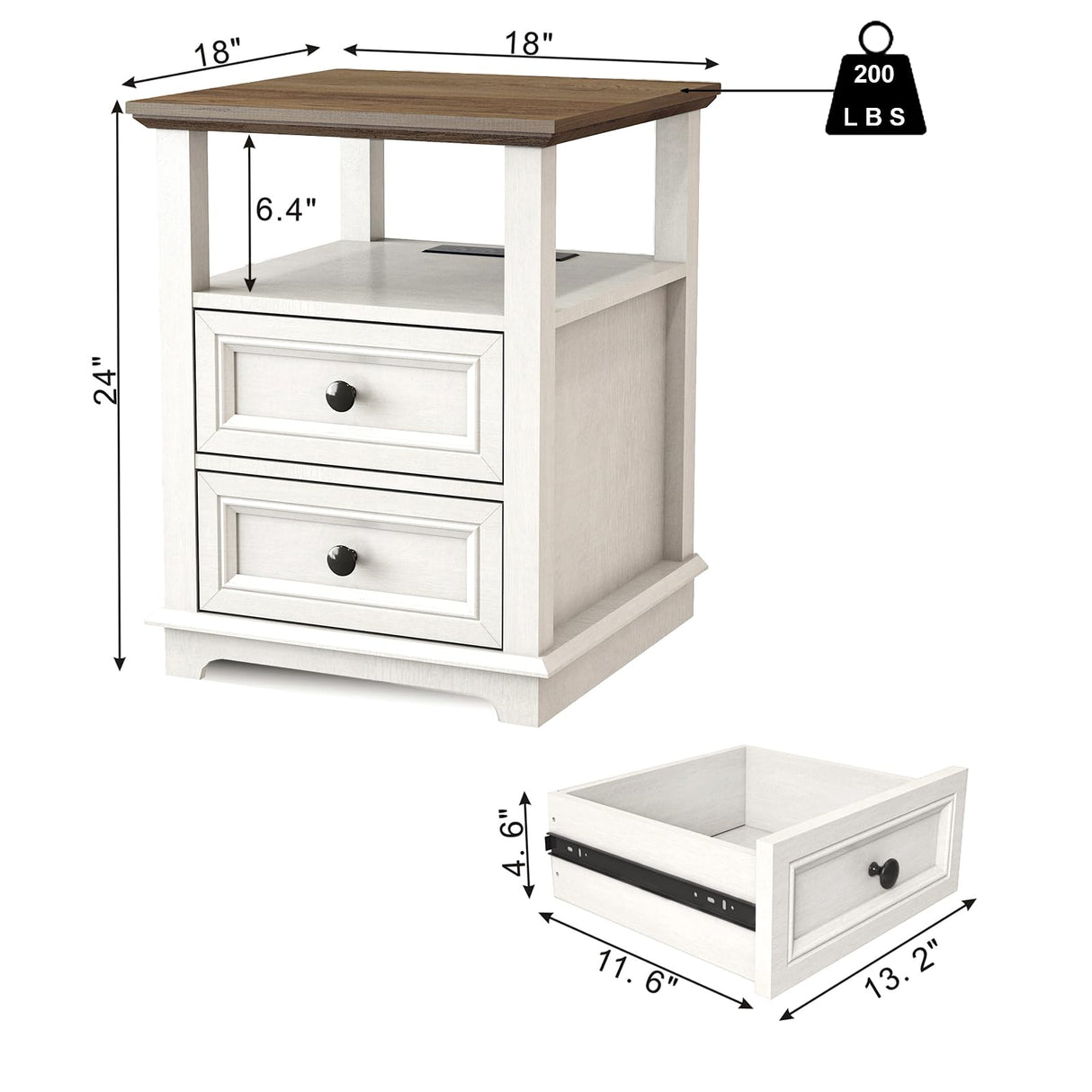 End Table with Fast USB C Charging Station, 24” Tall Sofa Side Table