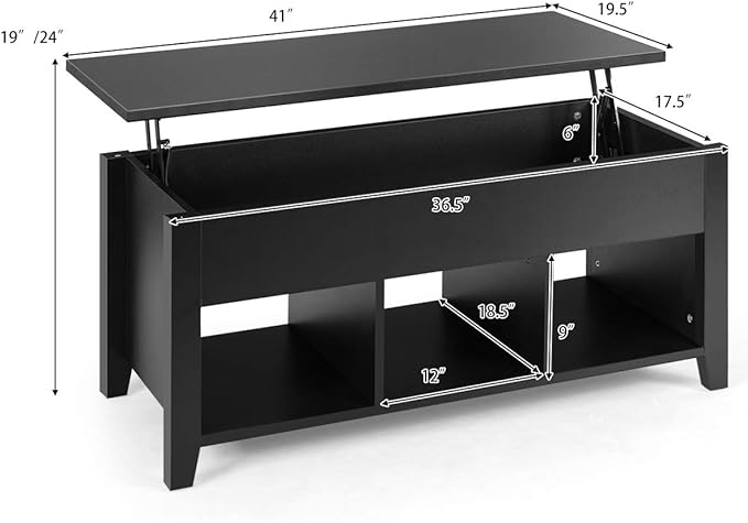 Lift Top Coffee Table, with Hidden Storage Compartment and Shelf