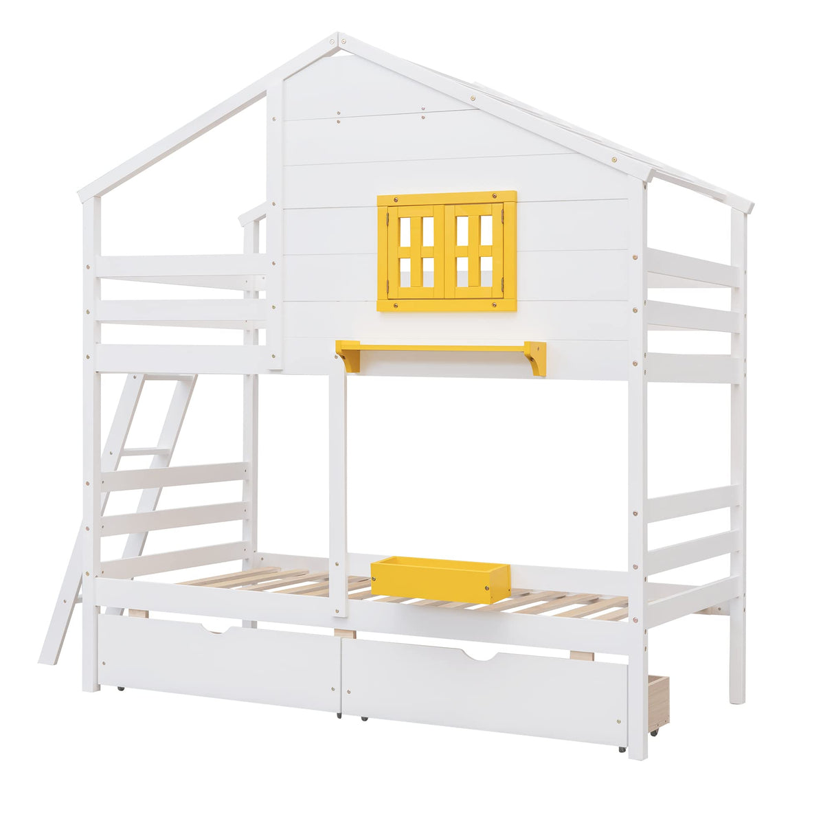 Kids House Bed Bunk Beds, Twin Over Twin Bunk Beds with Roof