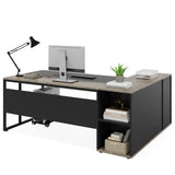 71 inch Executive Desk, L Shaped Desk with Cabinet Storage, Executive Office Desk