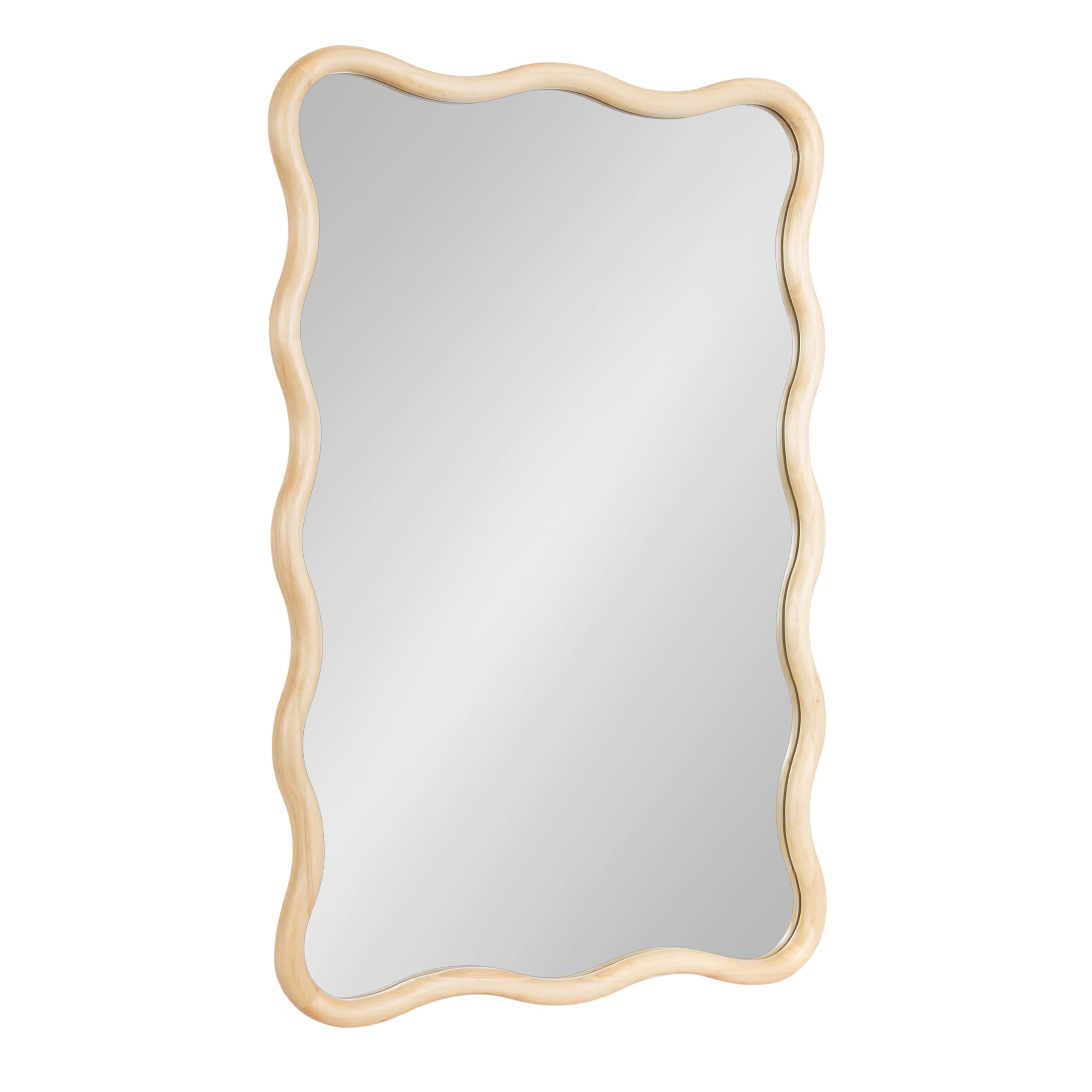 Talma Modern Scalloped Rectangle Wall Mirror, 24 x 36, Natural Wood